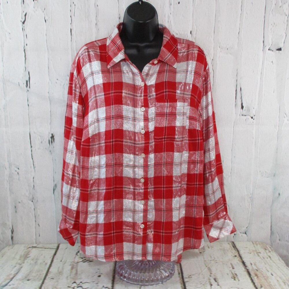 Style & Co Plus Sparkly Boyfriend Button Up Top